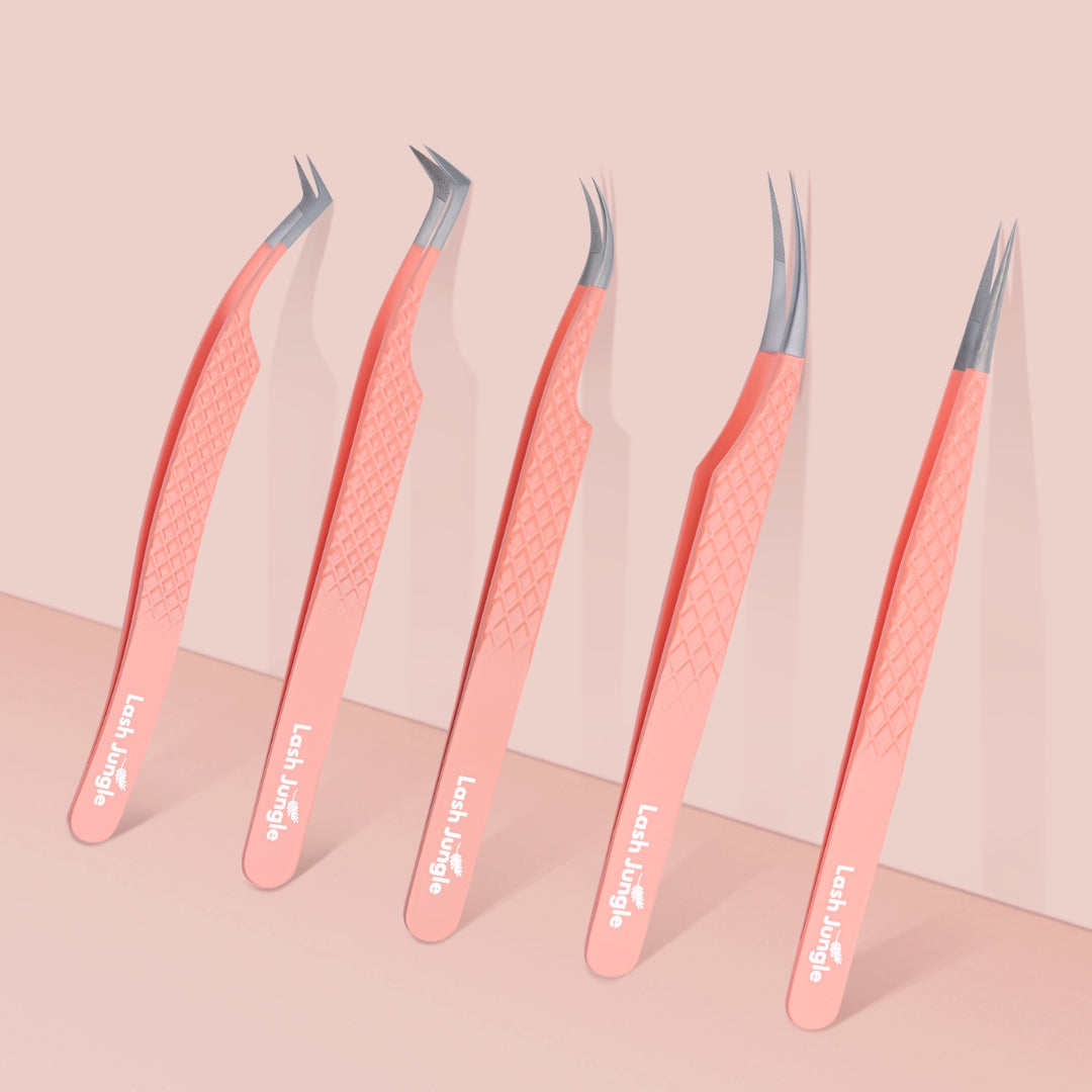Signature Coral Pink Tweezer Bundle for Eyelash Extension