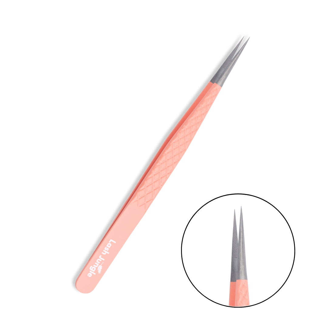 Signature Coral Pink Lash Tweezers – Straight