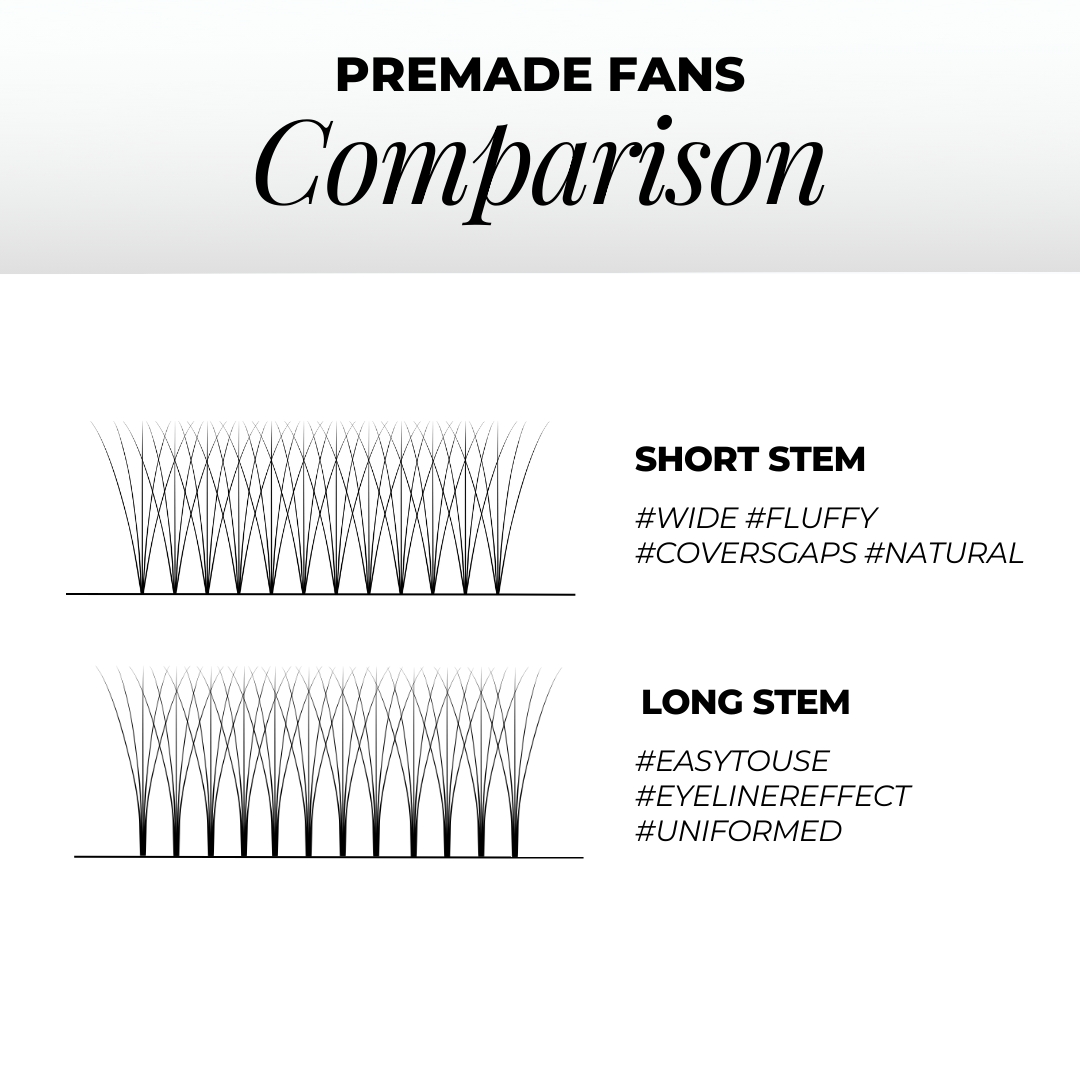 8D Premade Volume Fans Ultra Dark Long Stem