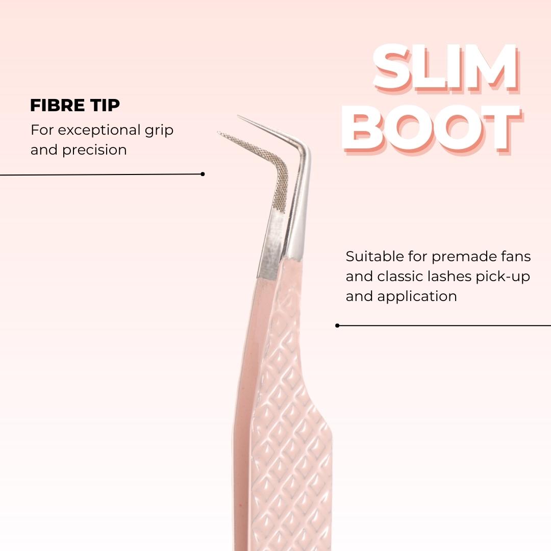 Pink Fibre Tip Lash Tweezers Slim Boot