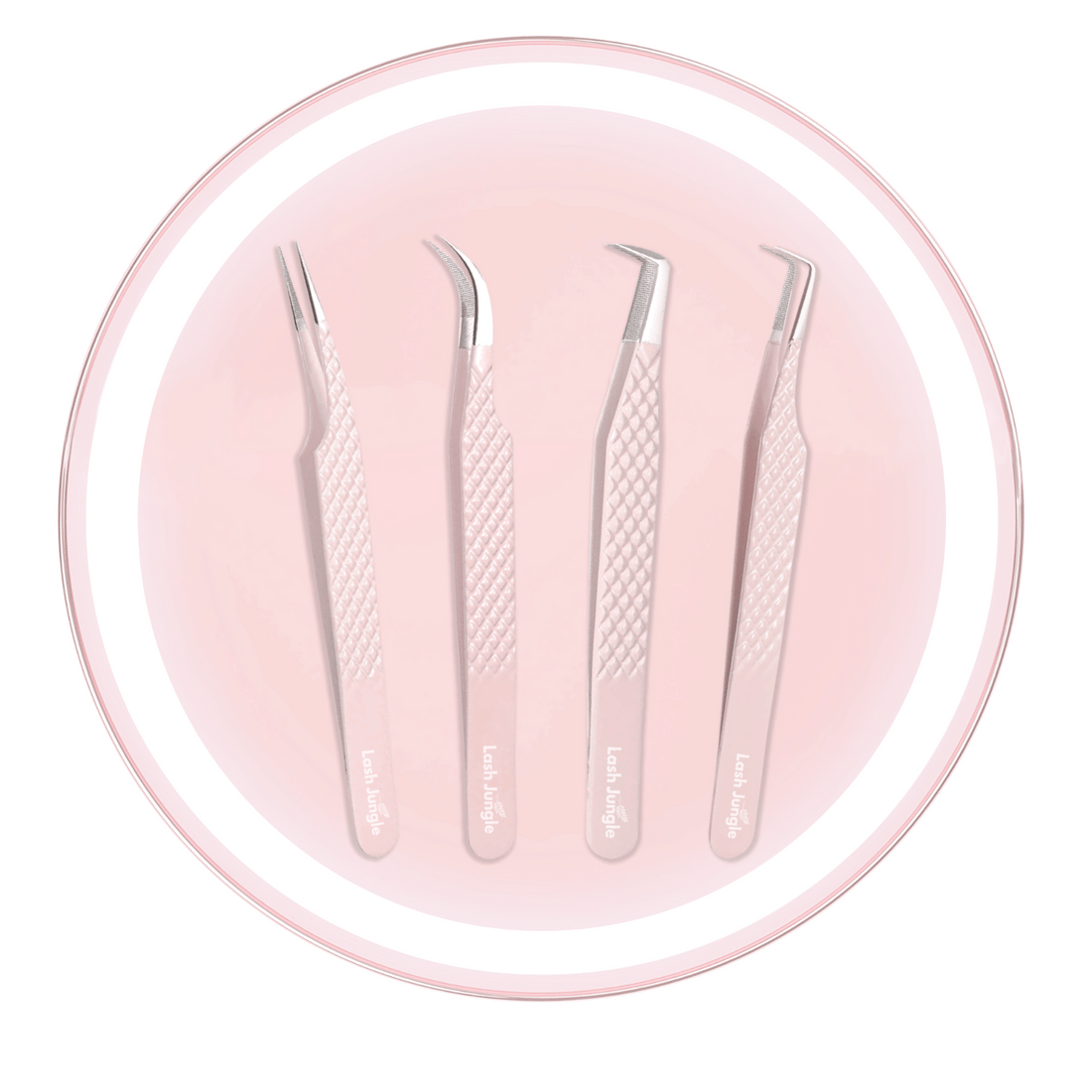 Premium Pink Tweezers Pack Bundle for eyelash extensions