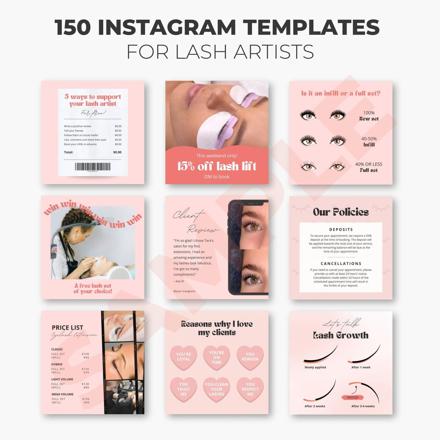 150 Social Media Templates and Captions for Lash Artists
